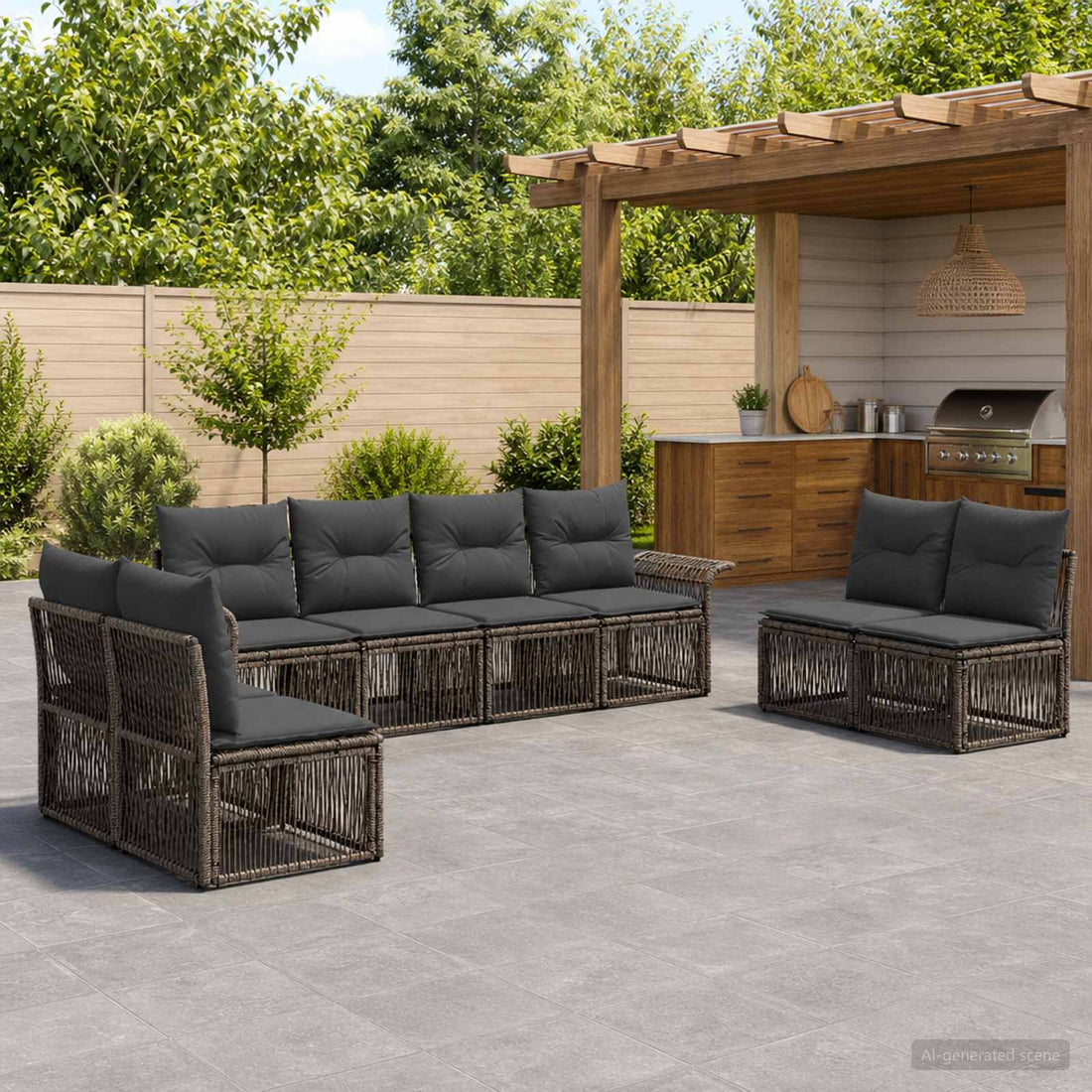 vidaXL Conjunto de sofás de jardín 8 uds. Gris ratán sintético