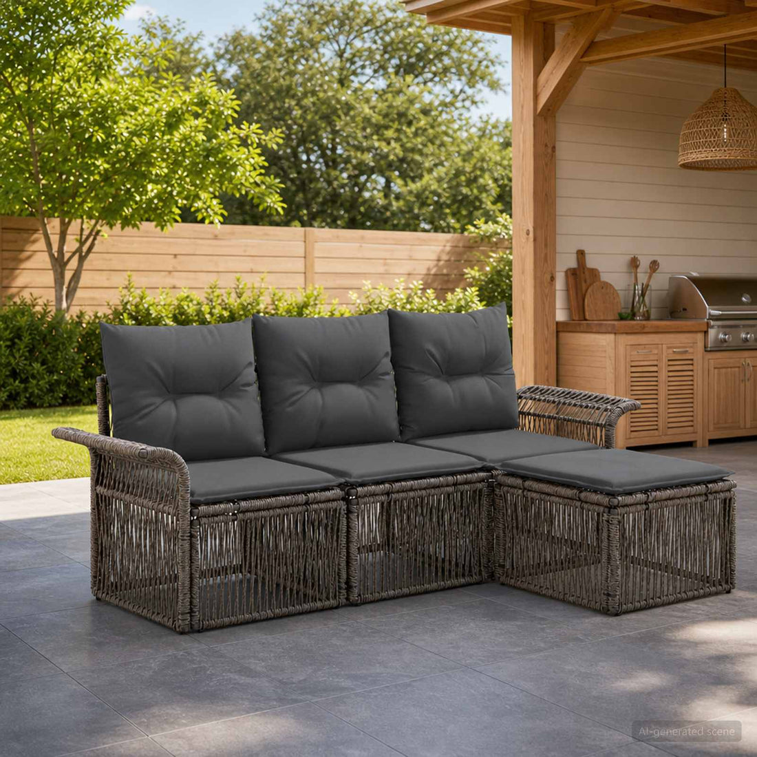 vidaXL Conjunto de sofás de jardín 4 uds. Gris ratán sintético