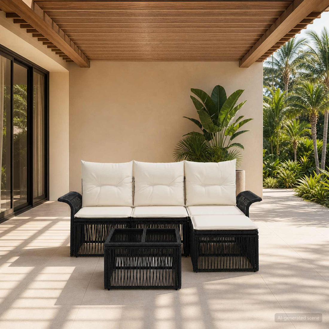 vidaXL Conjunto de sofás de jardín 5 uds. Negro ratán sintético