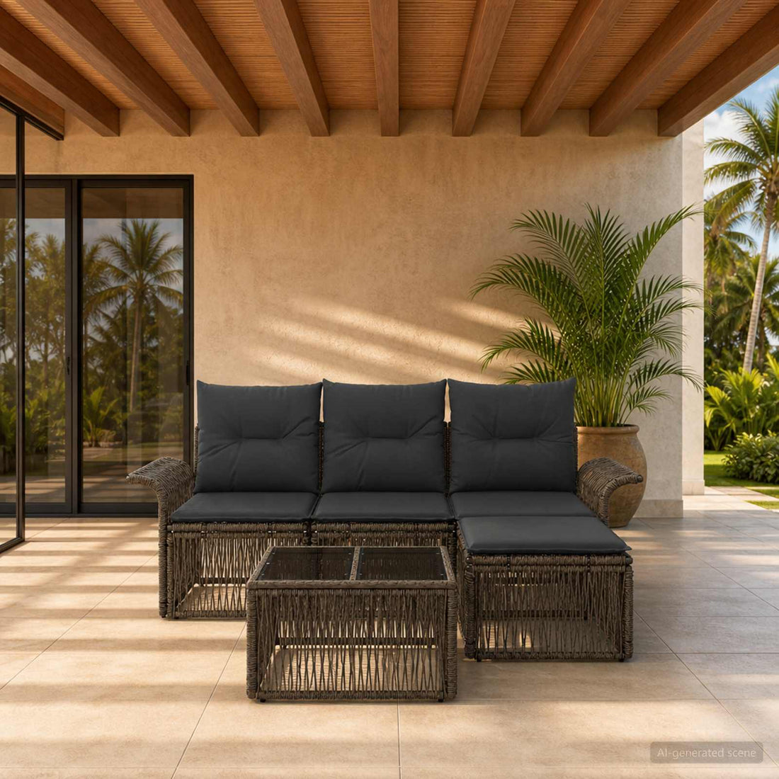 vidaXL Conjunto de sofás de jardín 5 uds. Gris ratán sintético