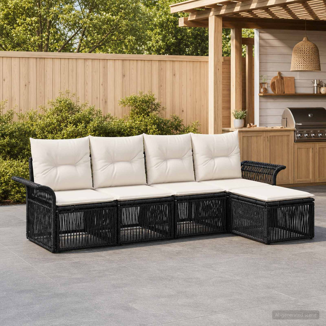 vidaXL Conjunto de sofás de jardín 5 uds. Negro ratán sintético