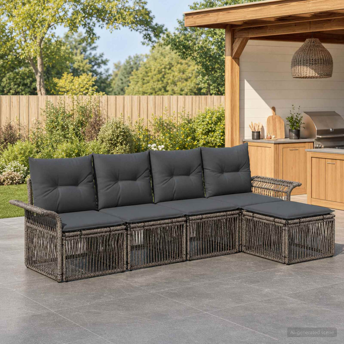 vidaXL Conjunto de sofás de jardín 5 uds. Gris ratán sintético