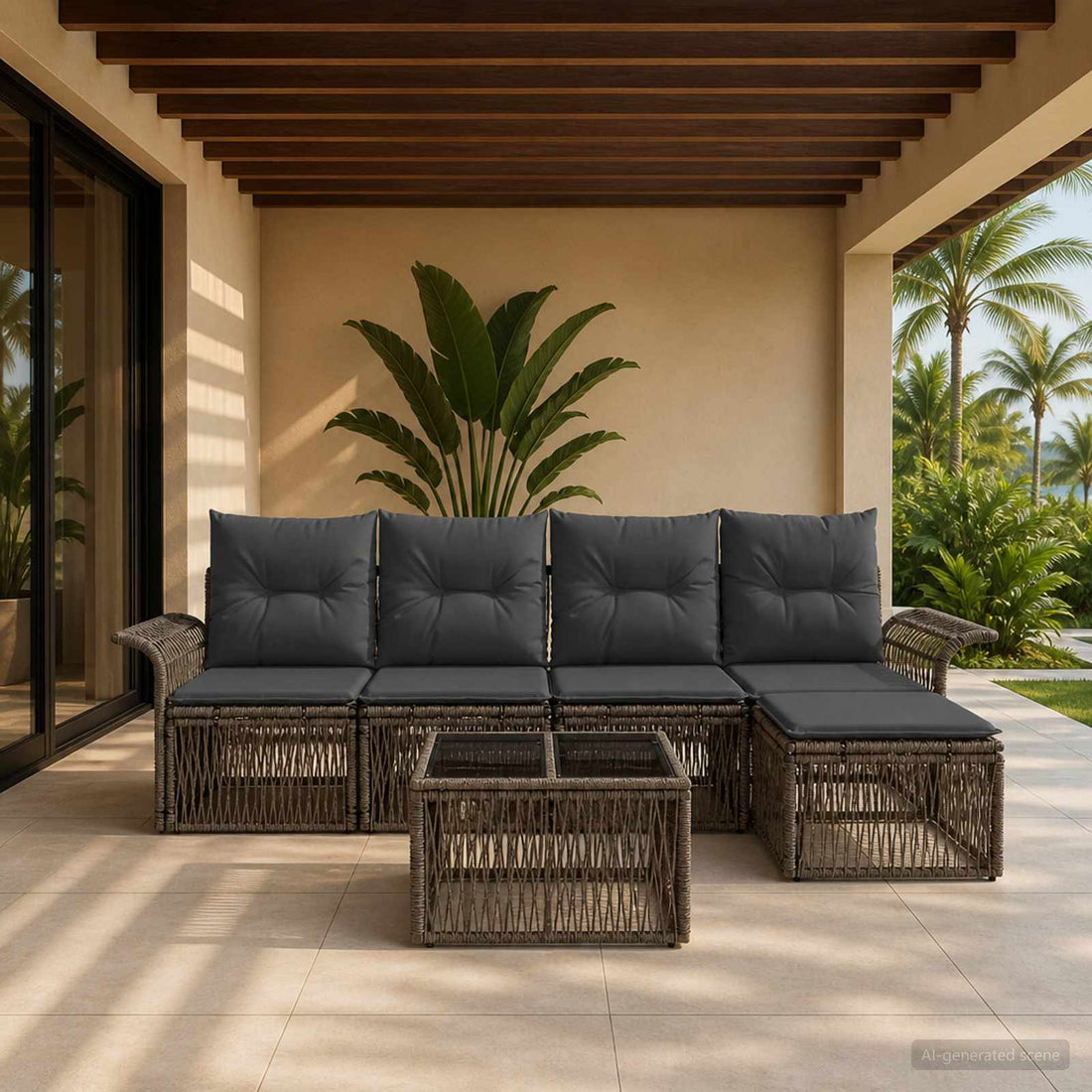 vidaXL Conjunto de sofás de jardín 6 uds. Gris ratán sintético