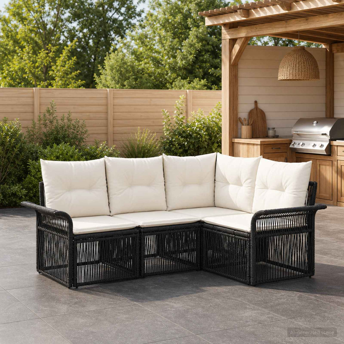 vidaXL Conjunto de sofás de jardín 4 uds. Negro ratán sintético