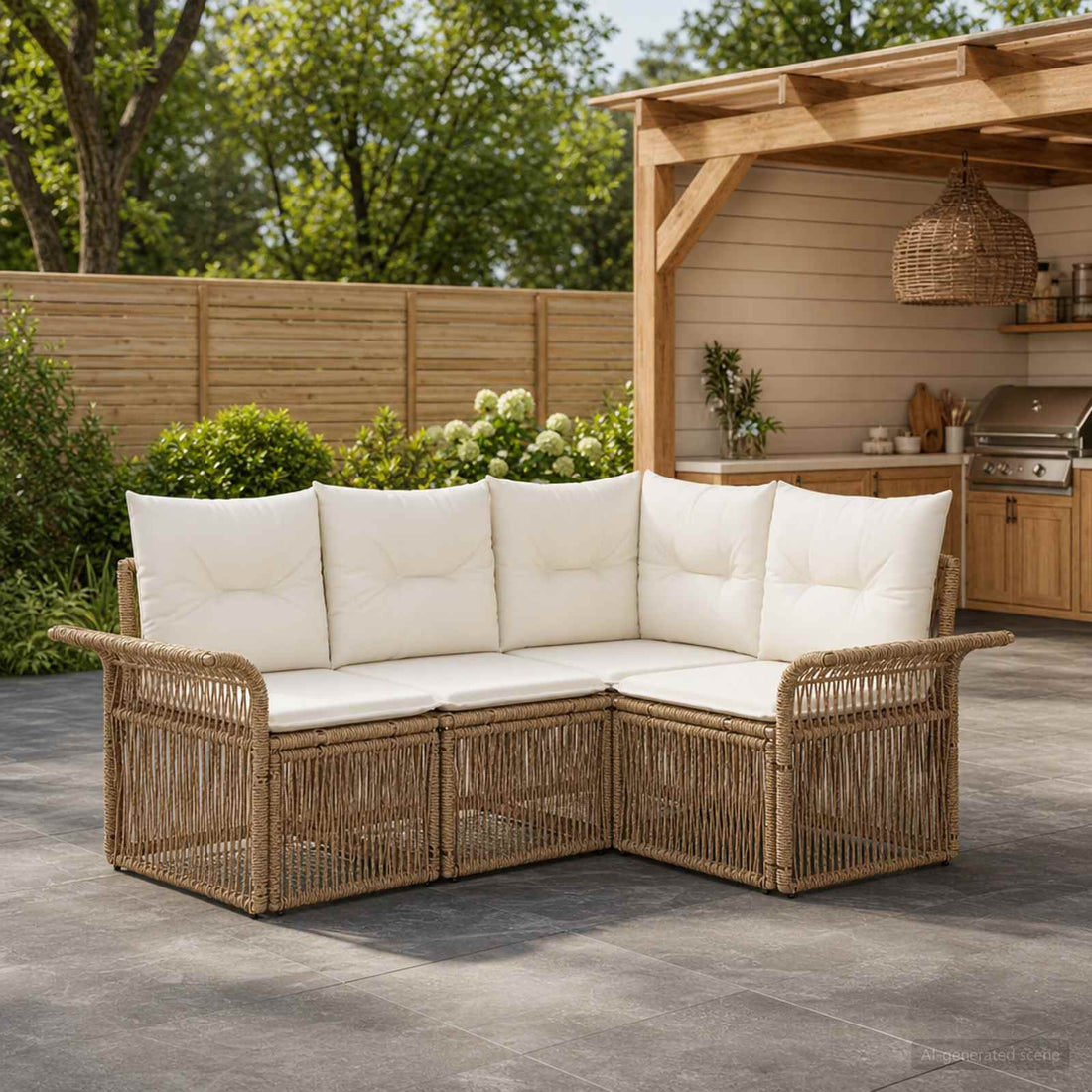 vidaXL Conjunto de sofás de jardín 4 uds. Beige ratán sintético