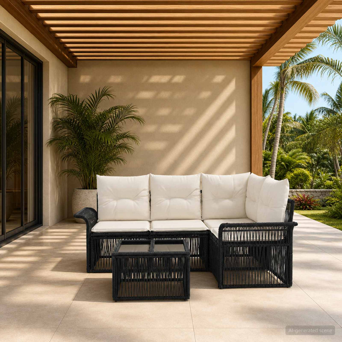 vidaXL Conjunto de sofás de jardín 5 uds. Negro ratán sintético