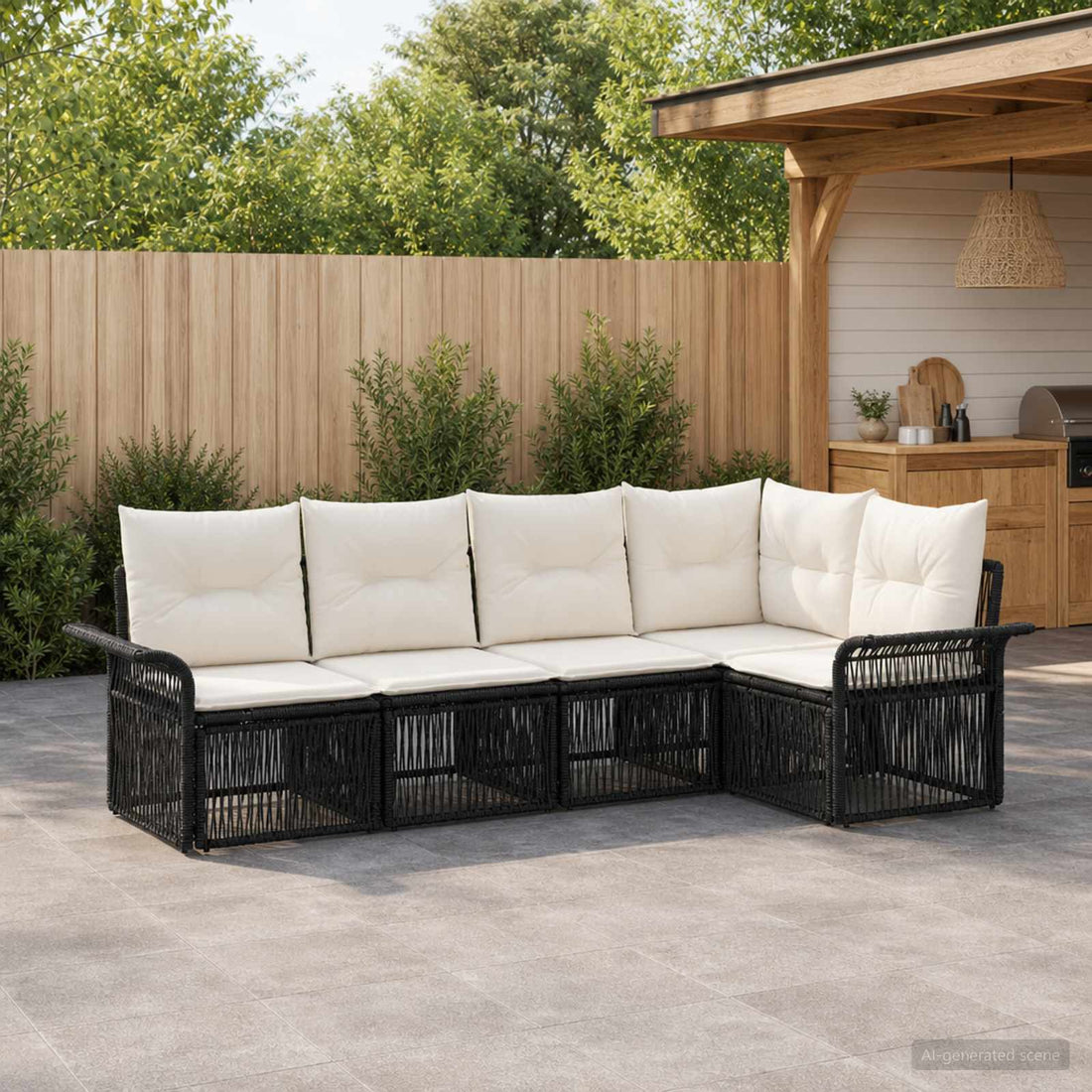 vidaXL Conjunto de sofás de jardín 5 uds. Negro ratán sintético