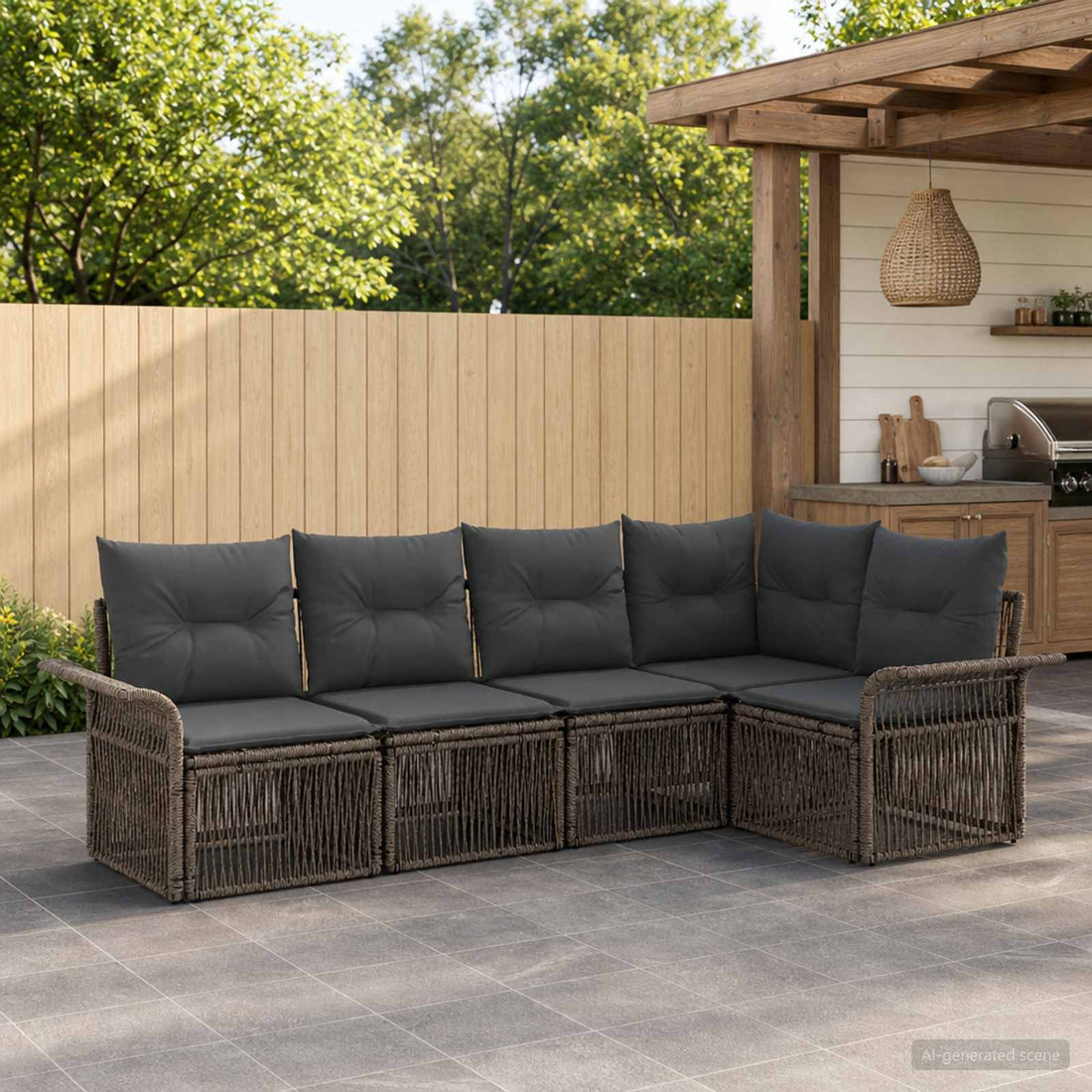 vidaXL Conjunto de sofás de jardín 5 uds. Gris ratán sintético