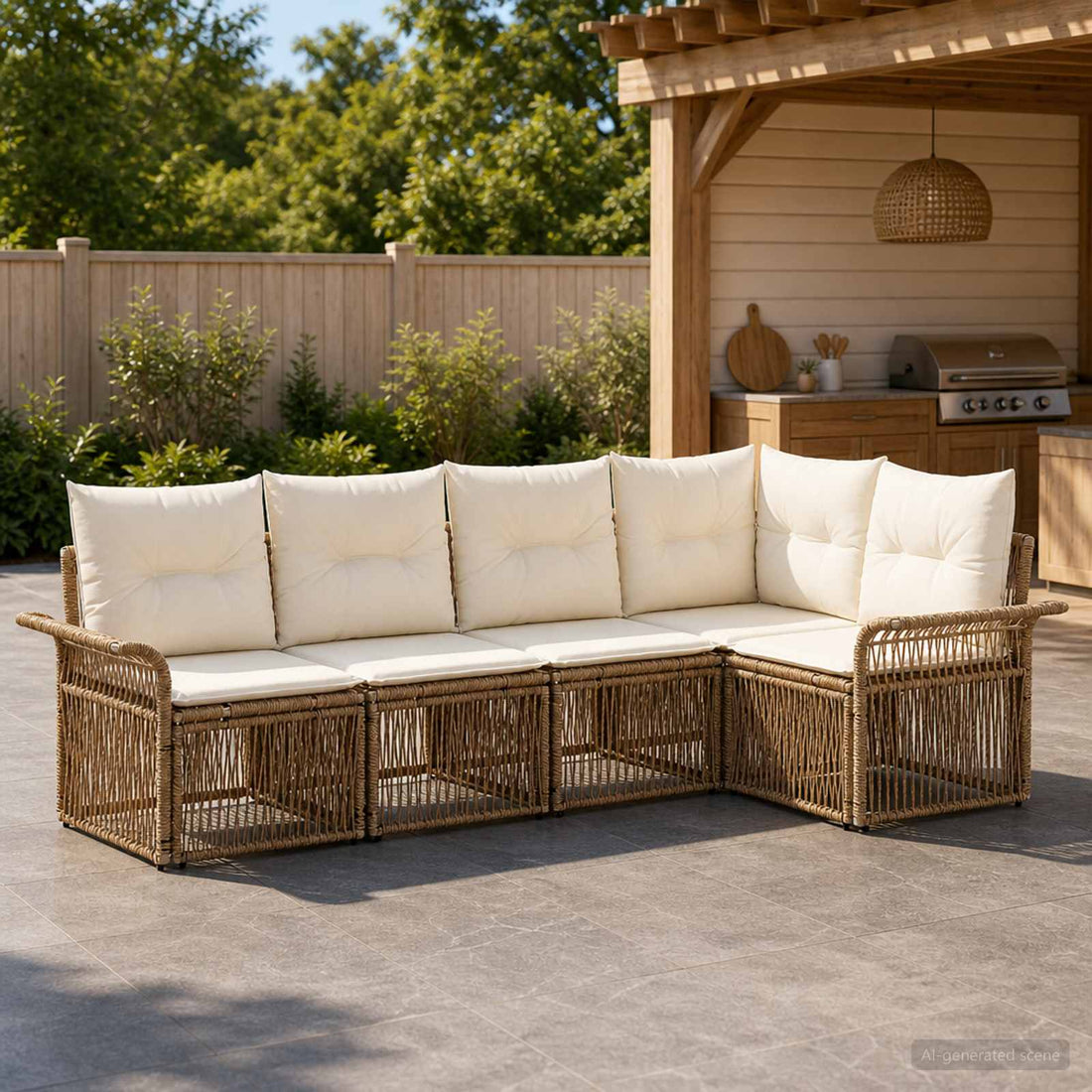 vidaXL Conjunto de sofás de jardín 5 uds. Beige ratán sintético