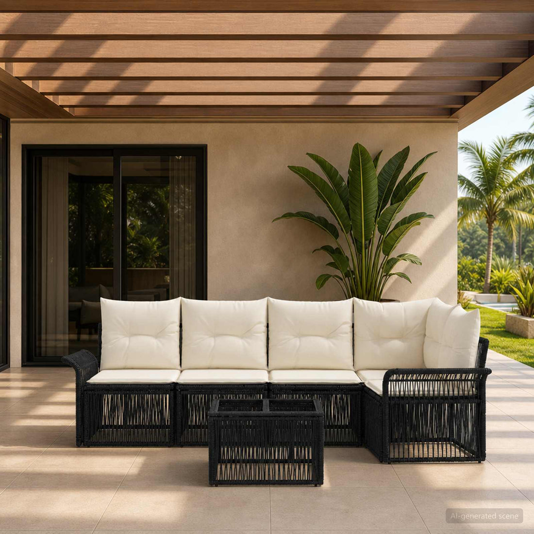 vidaXL Conjunto de sofás de jardín 6 uds. Negro ratán sintético