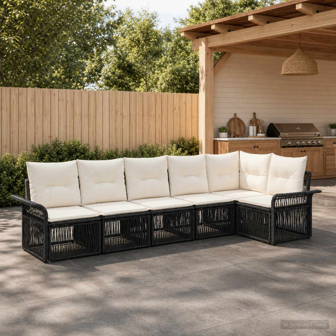 vidaXL Conjunto de sofás de jardín 6 uds. Negro ratán sintético