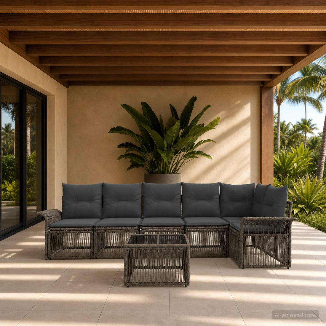 vidaXL Conjunto de sofás de jardín 7 uds. Gris ratán sintético