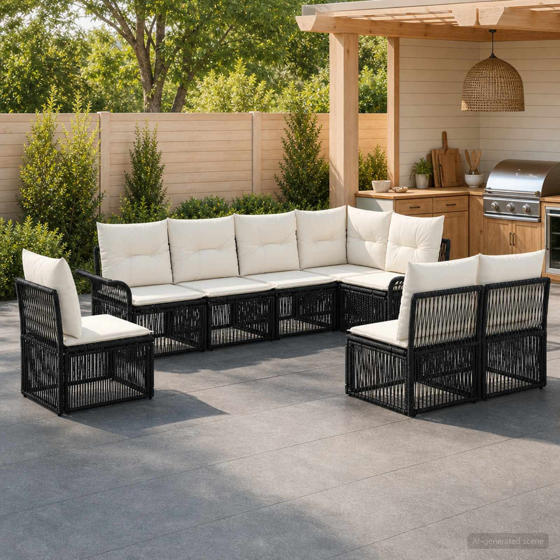 vidaXL Conjunto de sofás de jardín 8 uds. Negro ratán sintético