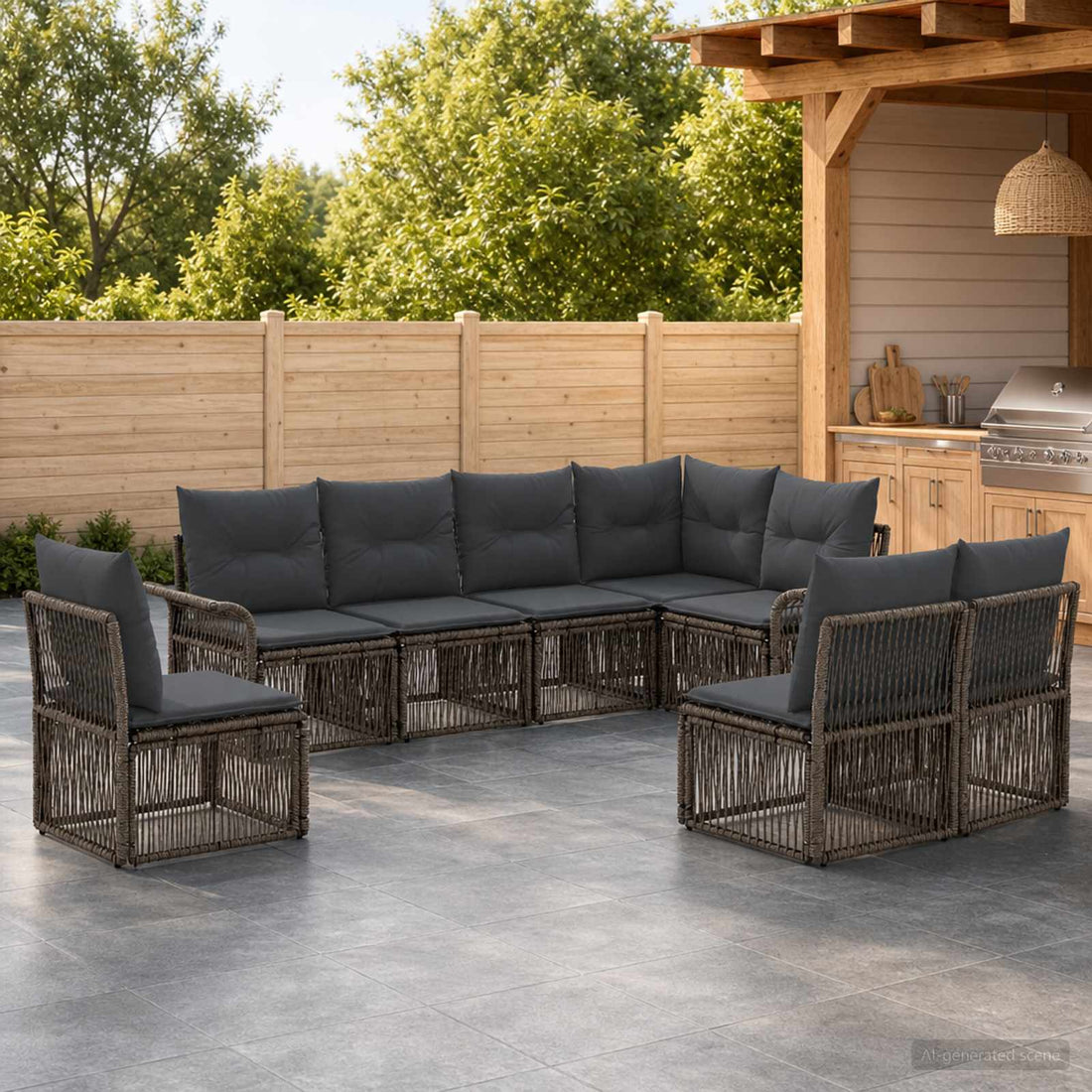vidaXL Conjunto de sofás de jardín 8 uds. Gris ratán sintético