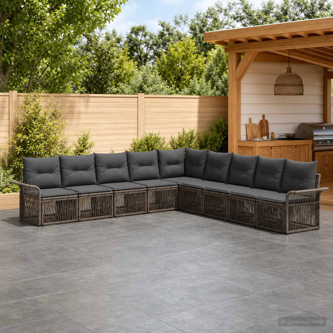 vidaXL Conjunto de sofás de jardín 9 uds. Gris ratán sintético