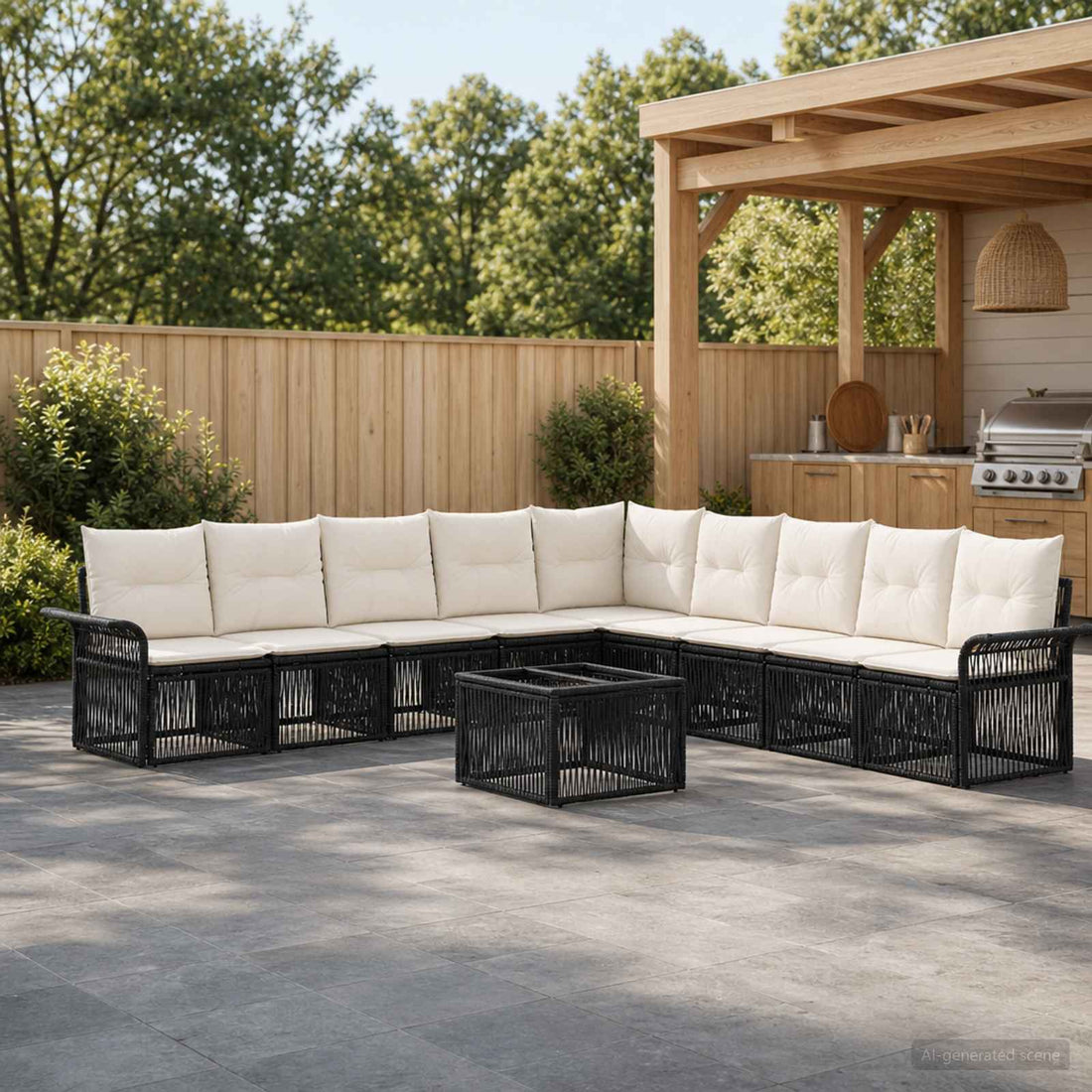 vidaXL Conjunto de sofás de jardín 10 uds. Negro ratán sintético