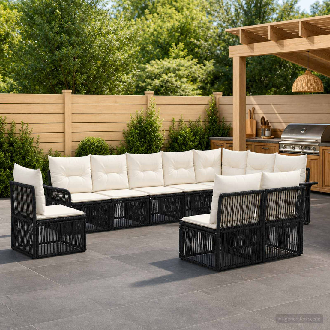 vidaXL Conjunto de sofás de jardín 10 uds. Negro ratán sintético