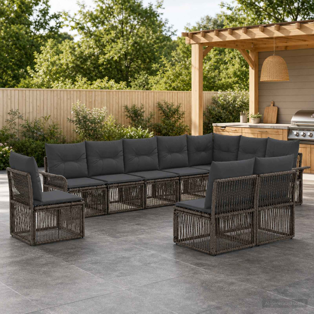 vidaXL Conjunto de sofás de jardín 10 uds. Gris ratán sintético