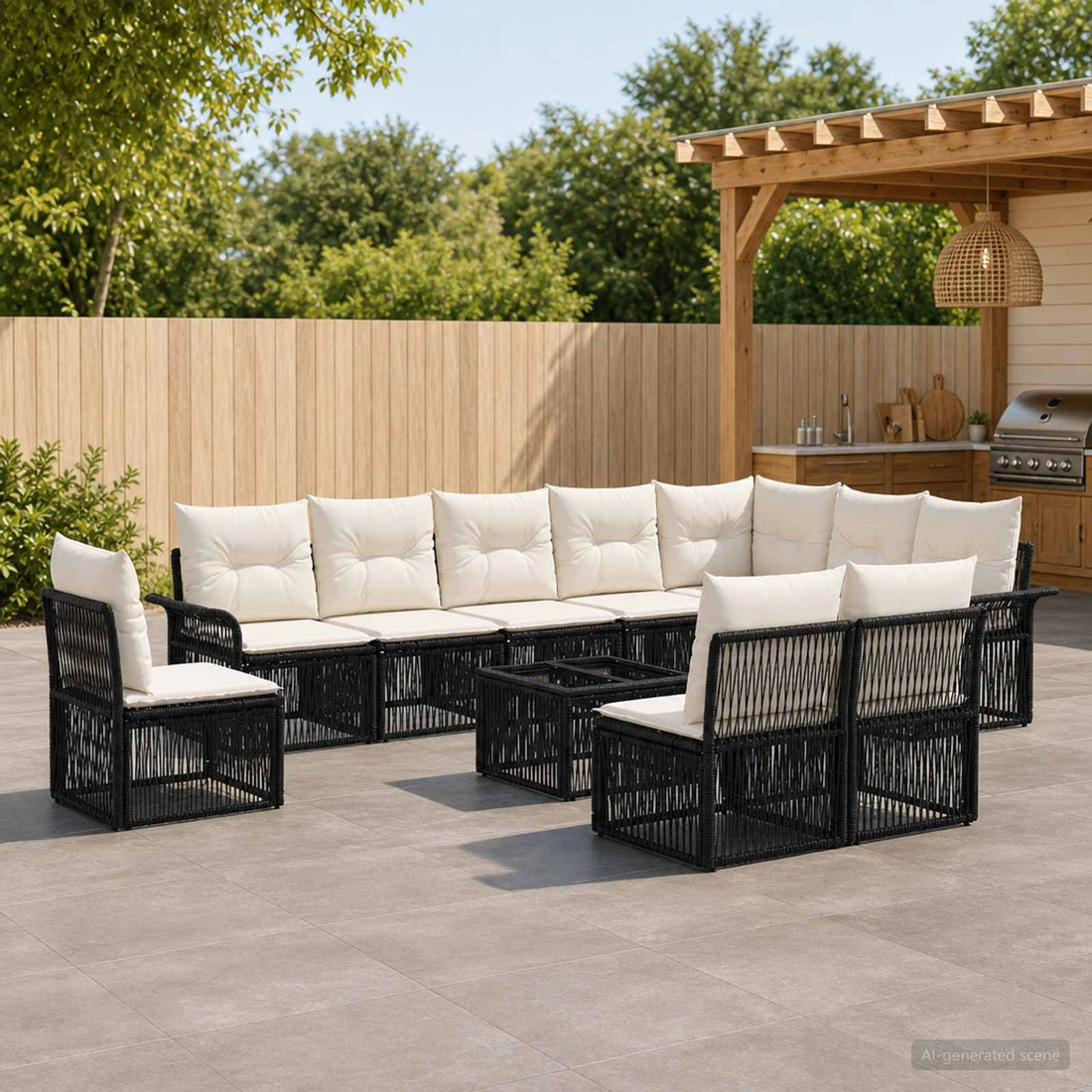 vidaXL Conjunto de sofás de jardín 11 uds. Negro ratán sintético