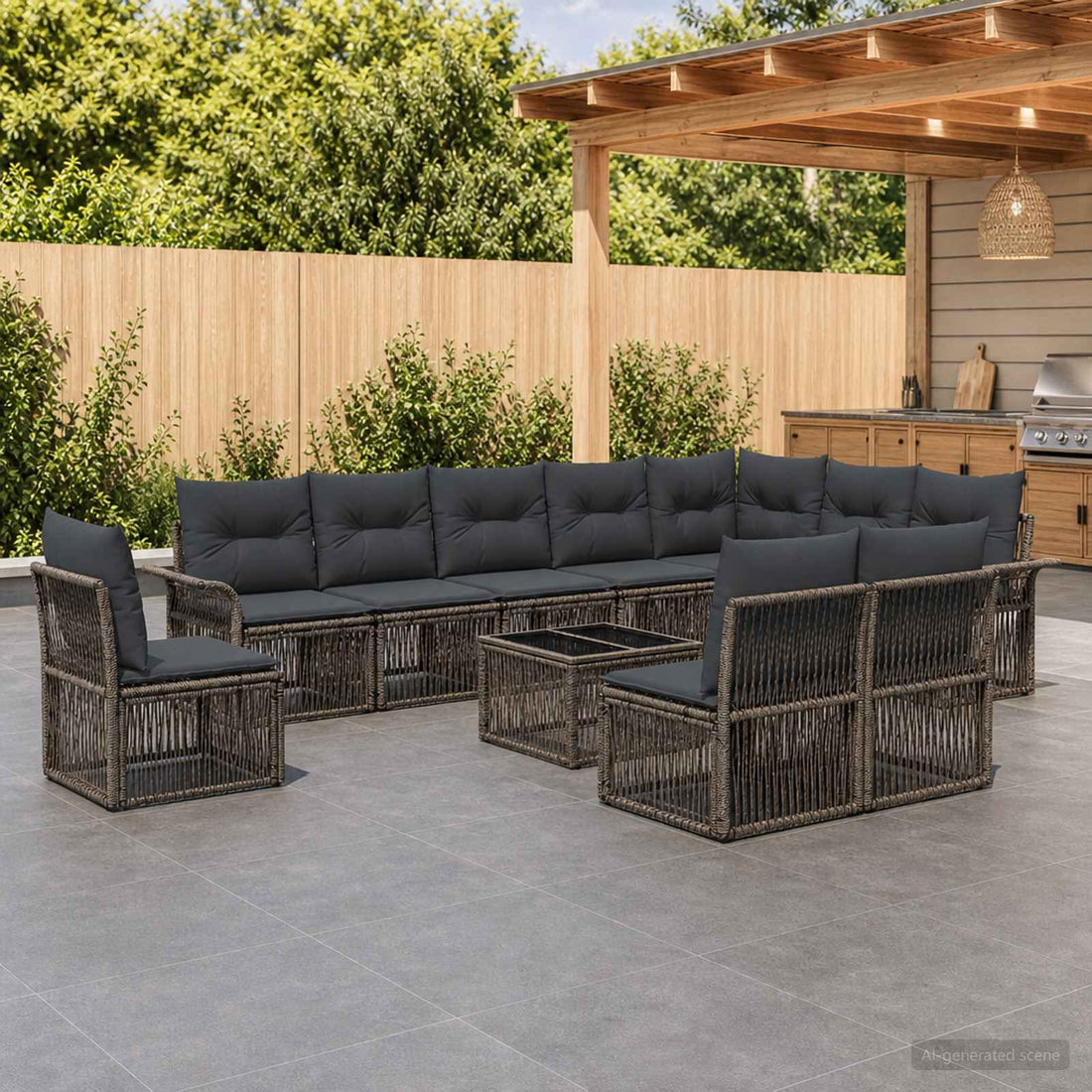 vidaXL Conjunto de sofás de jardín 11 uds. Gris ratán sintético