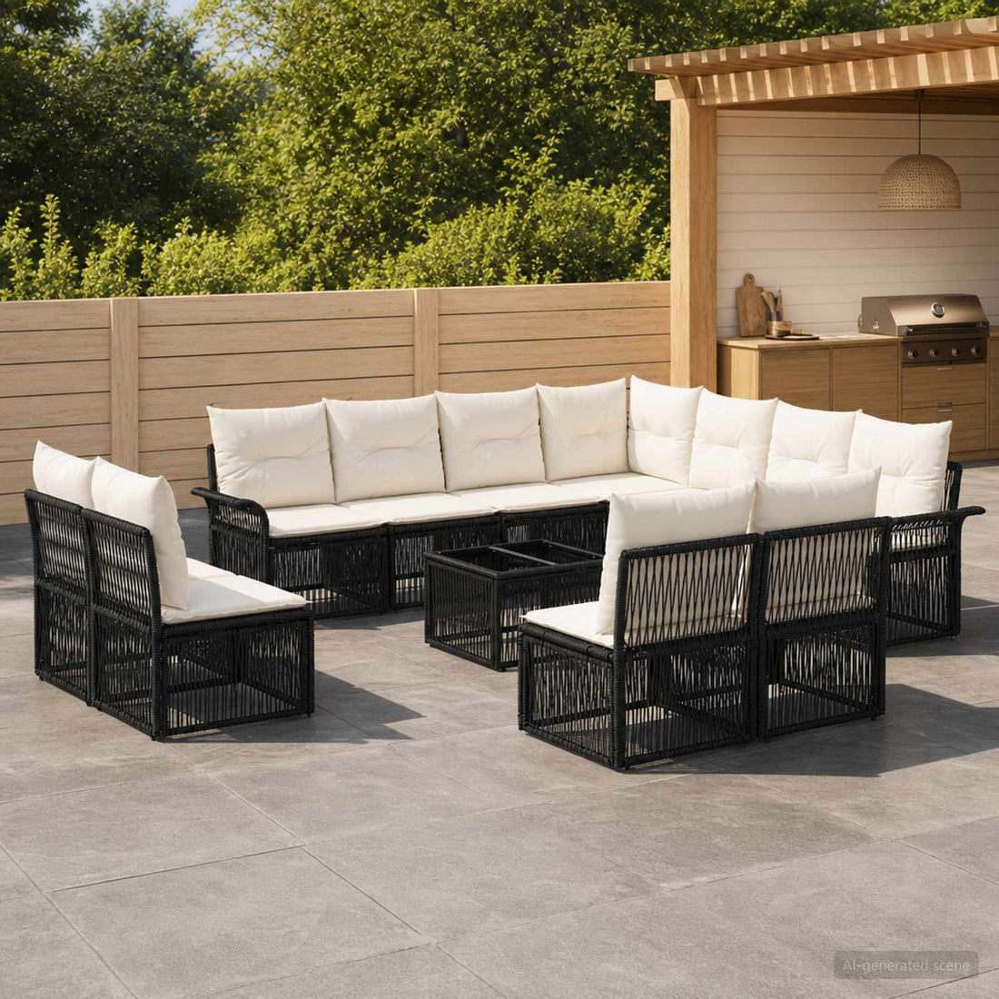 vidaXL Conjunto de sofás de jardín 12 uds. Negro ratán sintético