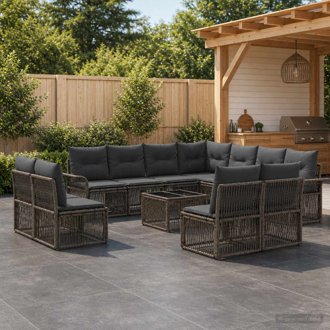 vidaXL Conjunto de sofás de jardín 12 uds. Gris ratán sintético