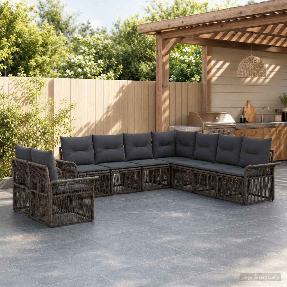 vidaXL Conjunto de sofás de jardín 9 uds. Gris ratán sintético
