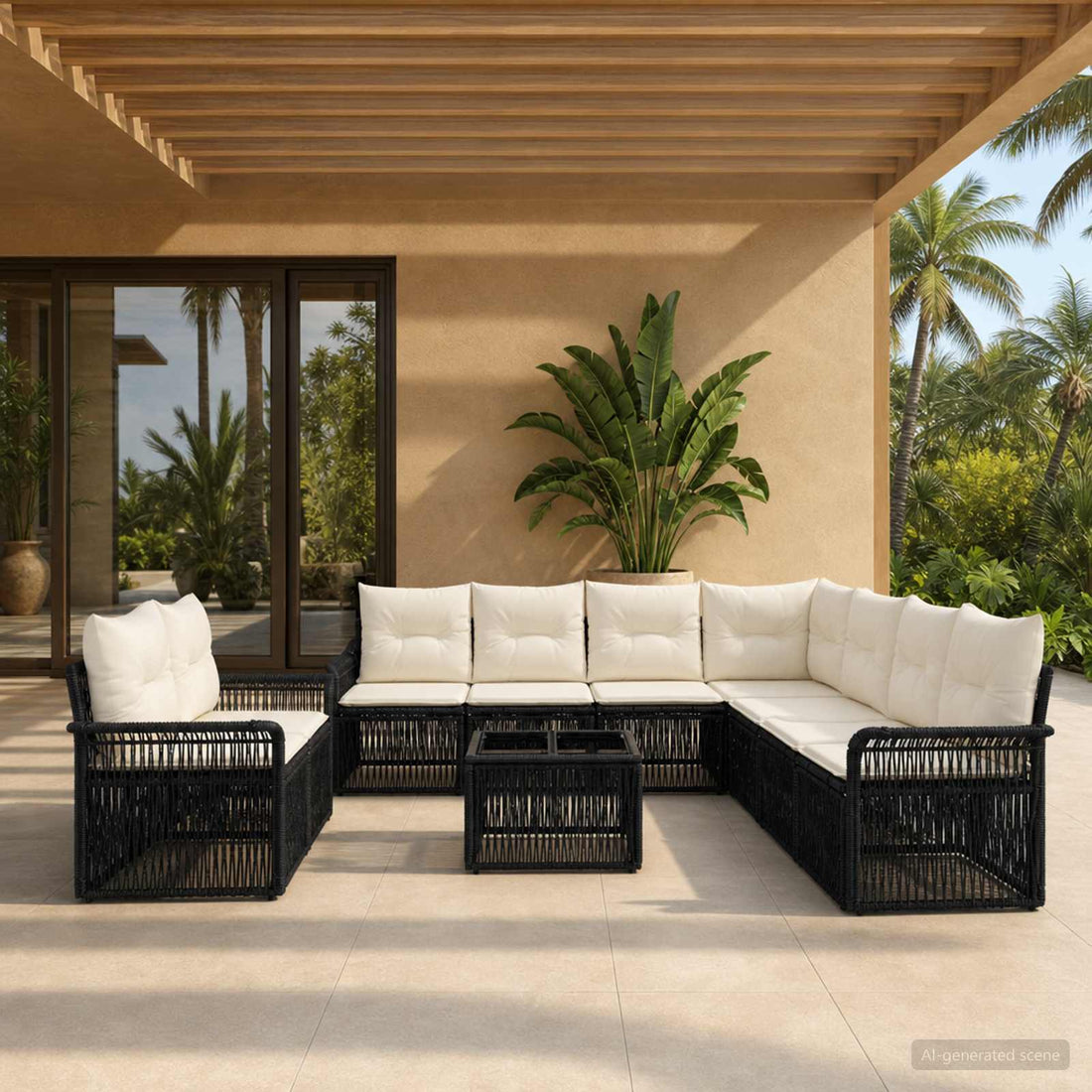 vidaXL Conjunto de sofás de jardín 10 uds. Negro ratán sintético