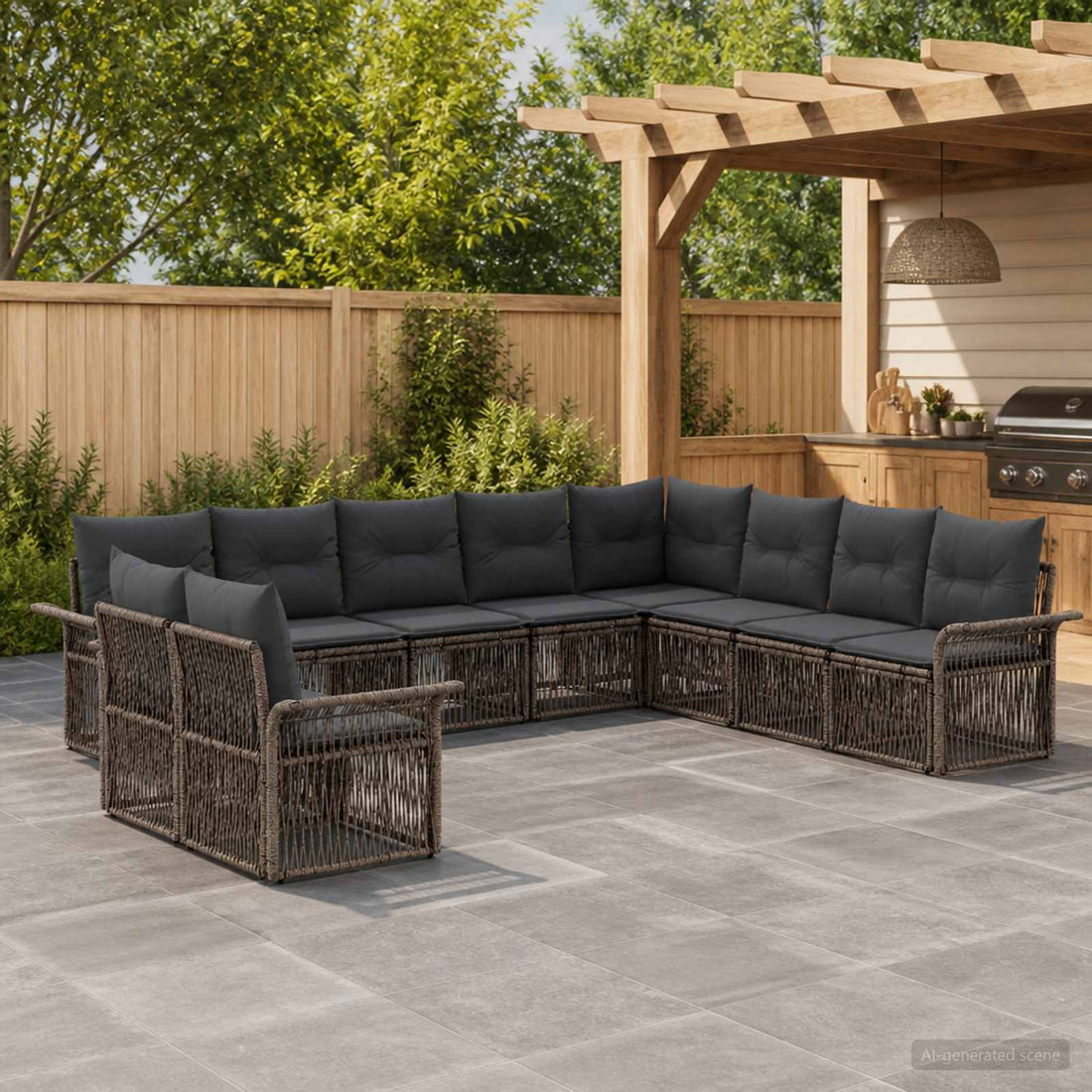 vidaXL Conjunto de sofás de jardín 10 uds. Gris ratán sintético