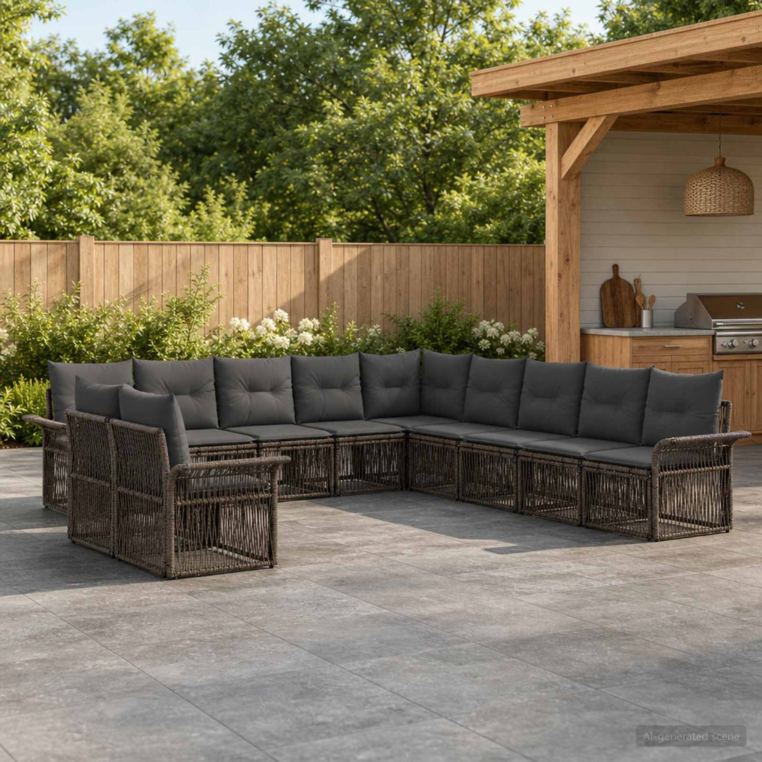 vidaXL Conjunto de sofás de jardín 11 uds. Gris ratán sintético