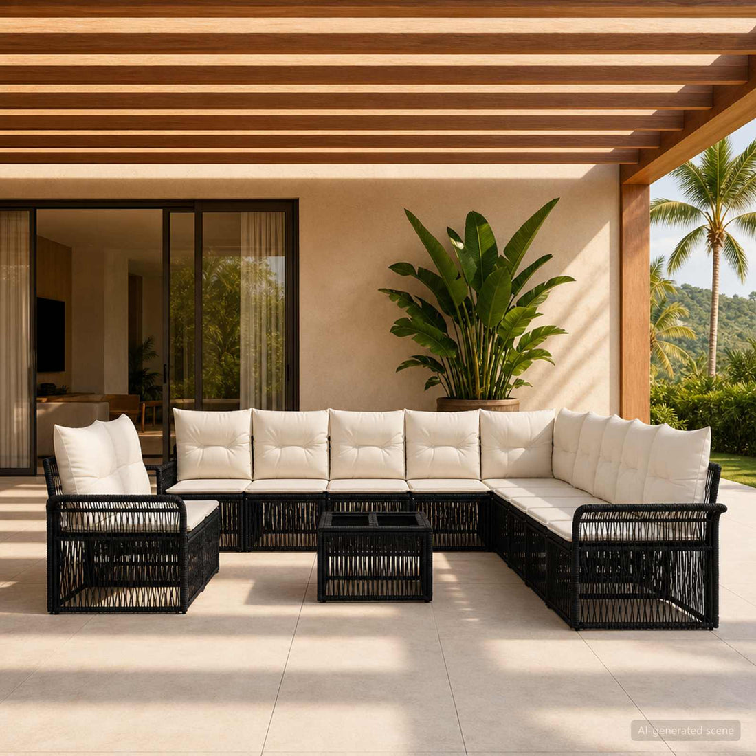 vidaXL Conjunto de sofás de jardín 12 uds. Negro ratán sintético