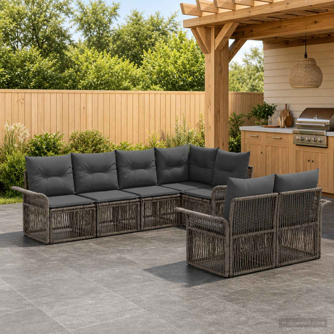 vidaXL Conjunto de sofás de jardín 7 uds. 7-Número de plazas Gris
