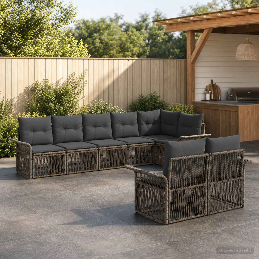 vidaXL Conjunto de sofás de jardín 8 uds. Gris ratán sintético