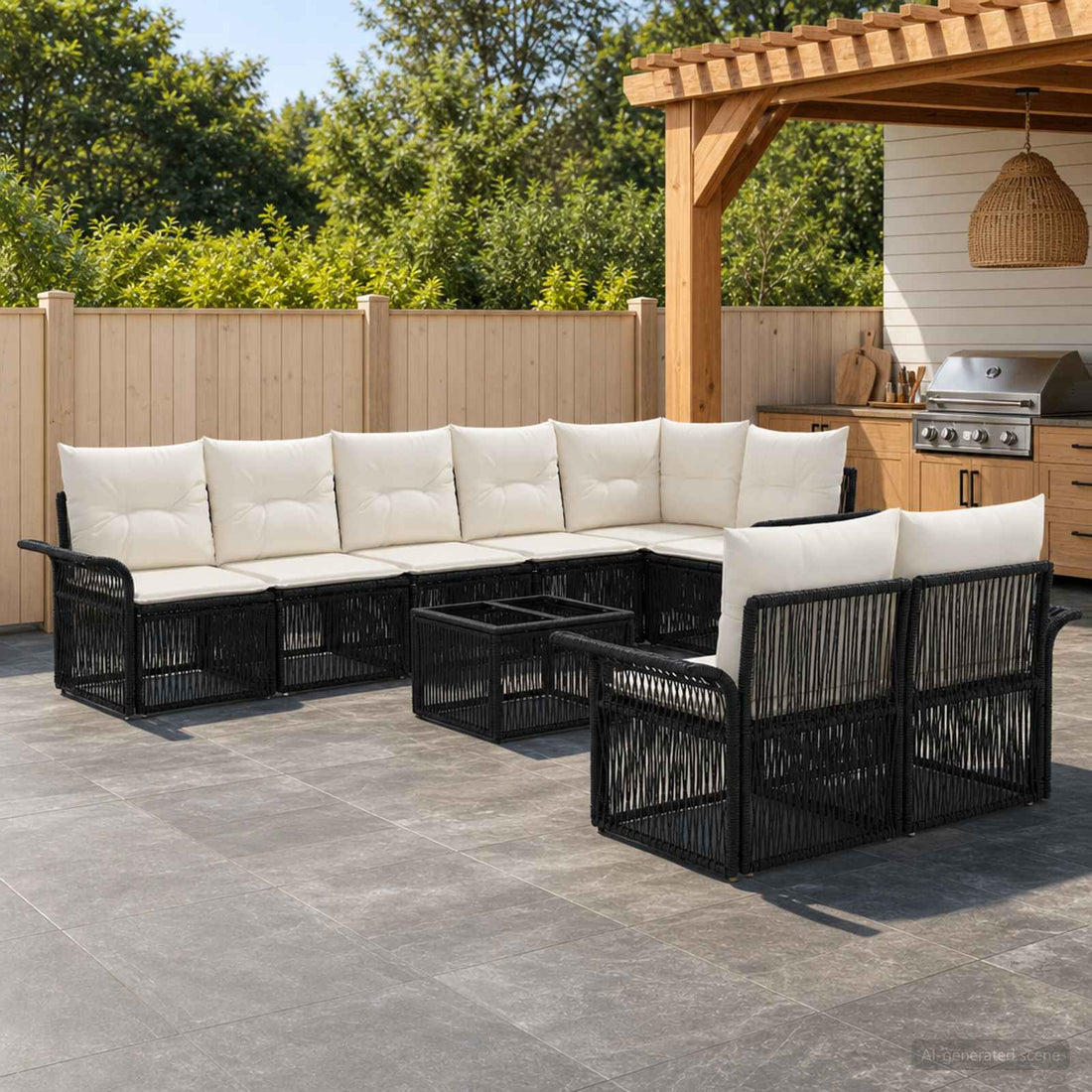 vidaXL Conjunto de sofás de jardín 9 uds. Negro ratán sintético