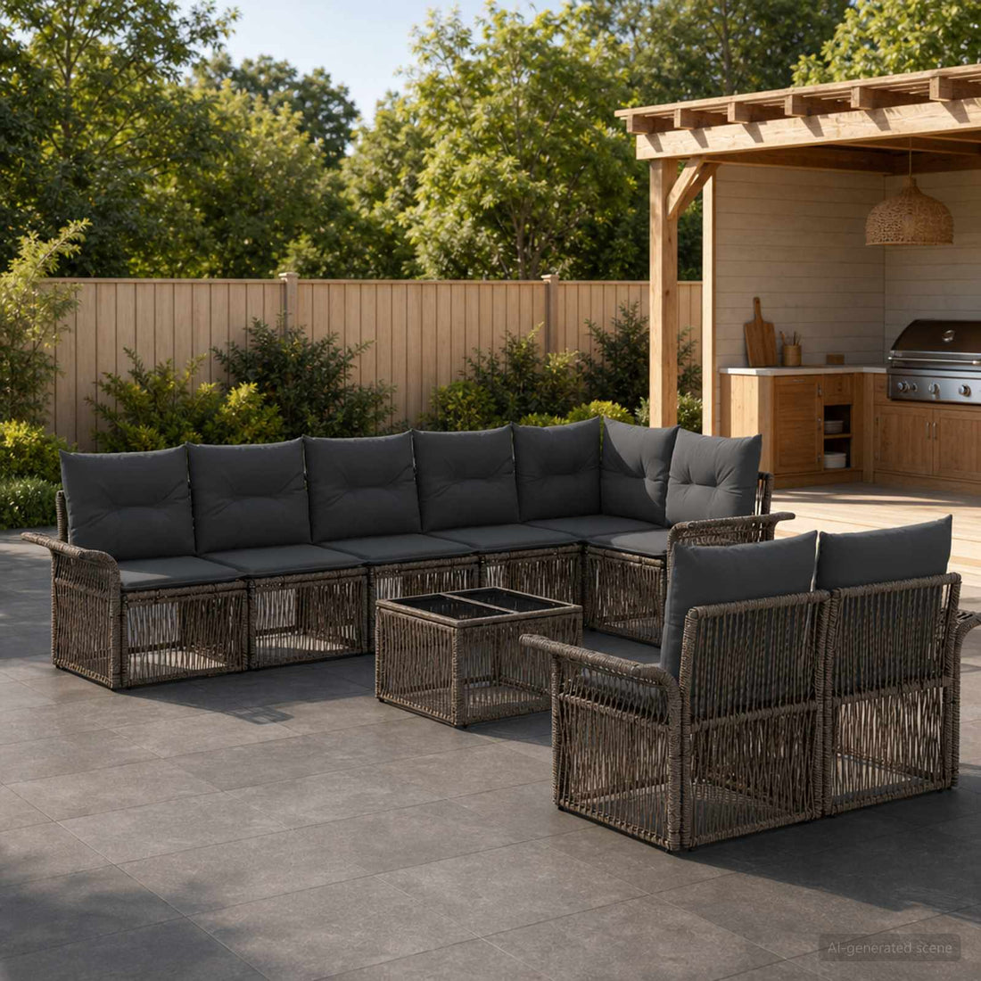 vidaXL Conjunto de sofás de jardín 9 uds. Gris ratán sintético