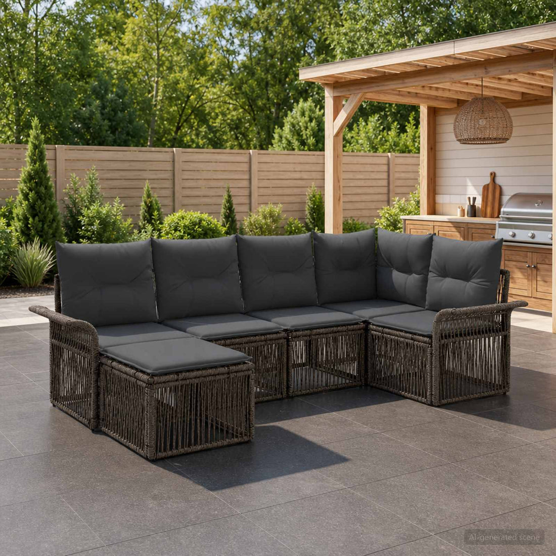 vidaXL Conjunto de sofás de jardín 6 uds. Gris ratán sintético