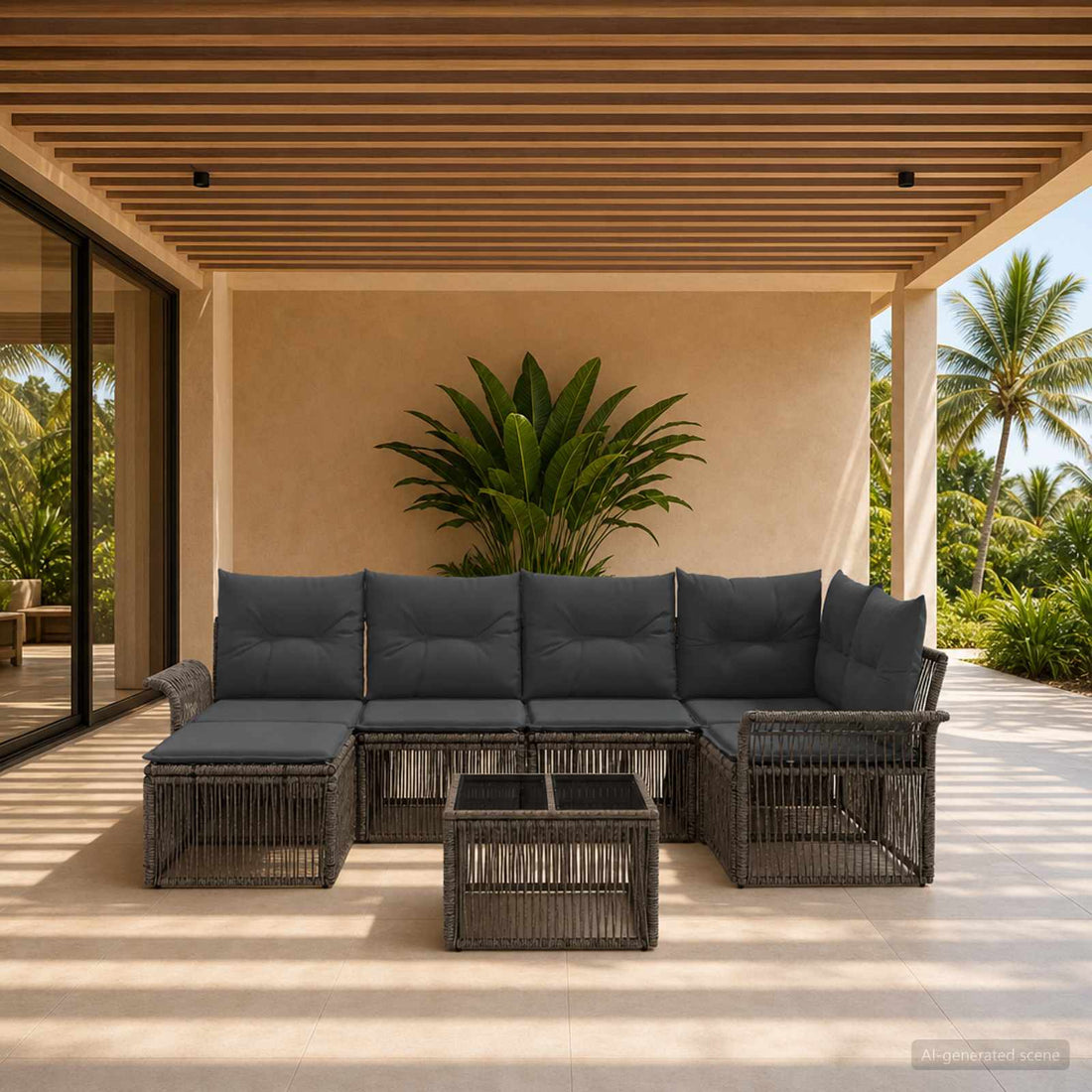 vidaXL Conjunto de sofás de jardín 7 uds. Gris ratán sintético