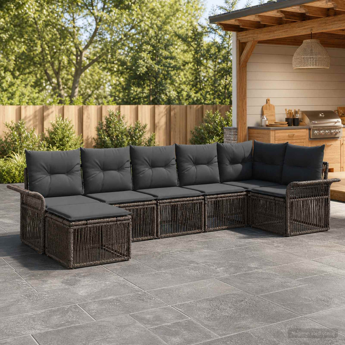 vidaXL Conjunto de sofás de jardín 7 uds. Gris ratán sintético