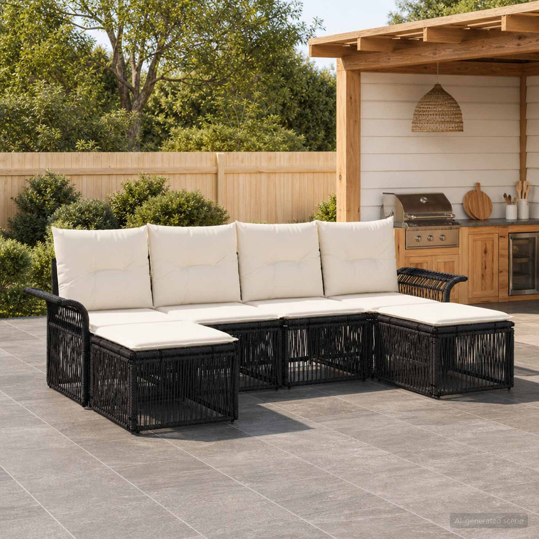 vidaXL Conjunto de sofás de jardín 6 uds. Negro ratán sintético