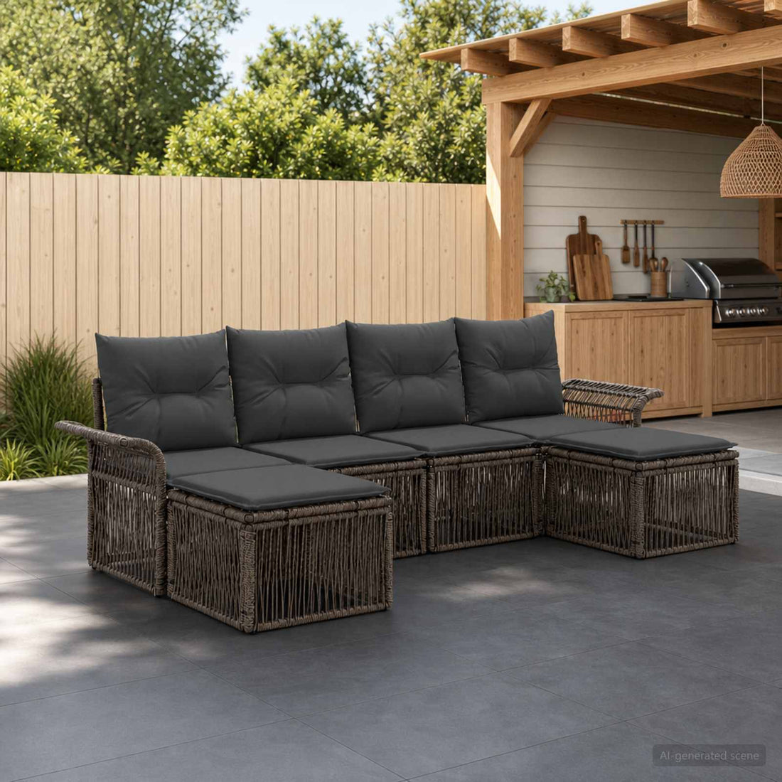 vidaXL Conjunto de sofás de jardín 6 uds. Gris ratán sintético