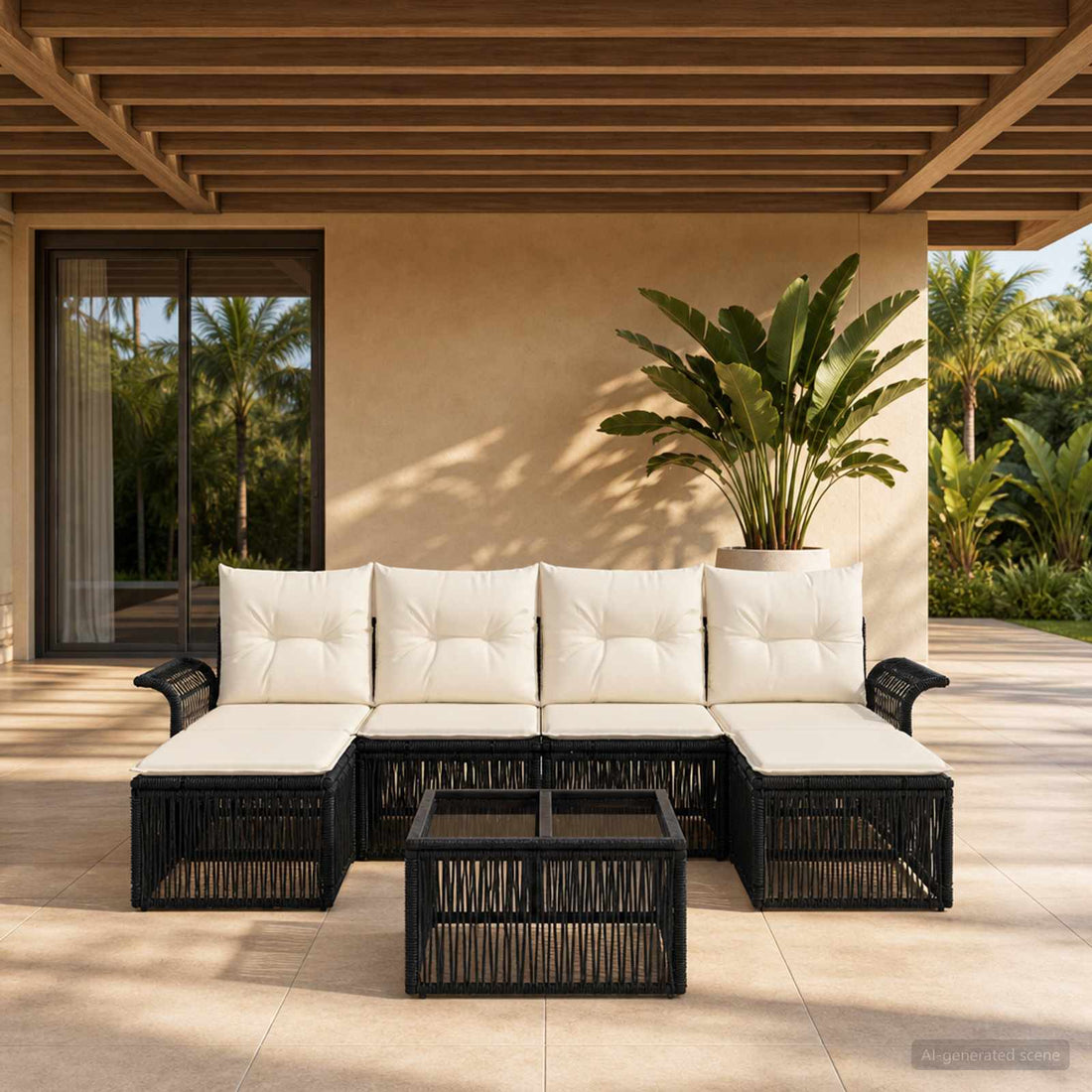 vidaXL Conjunto de sofás de jardín 7 uds. Negro ratán sintético