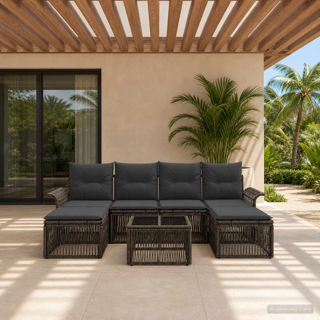 vidaXL Conjunto de sofás de jardín 7 uds. Gris ratán sintético