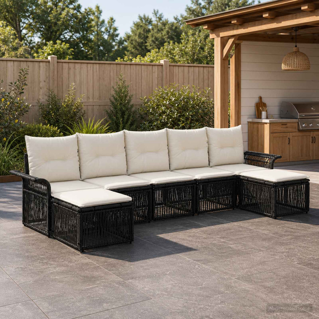 vidaXL Conjunto de sofás de jardín 7 uds. Negro ratán sintético