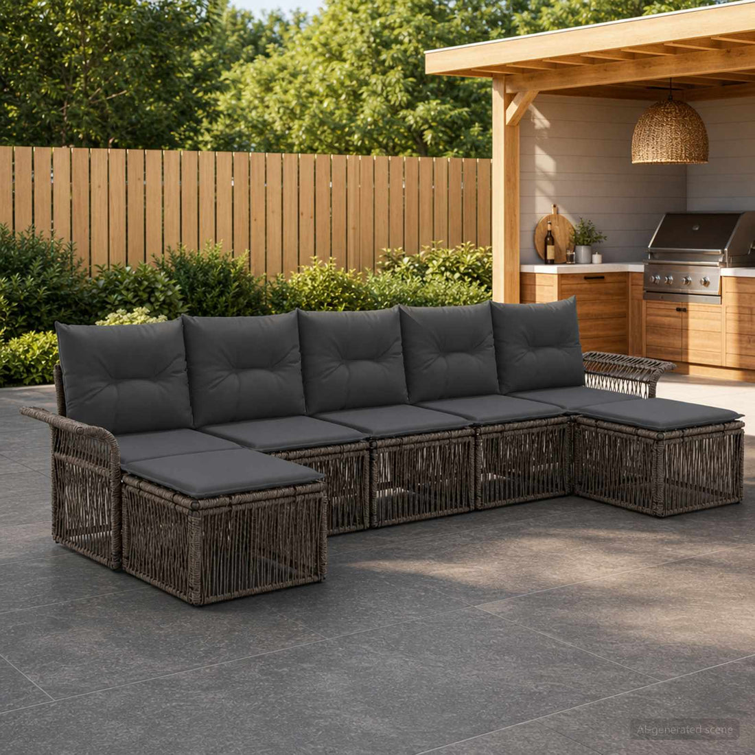 vidaXL Conjunto de sofás de jardín 7 uds. Gris ratán sintético