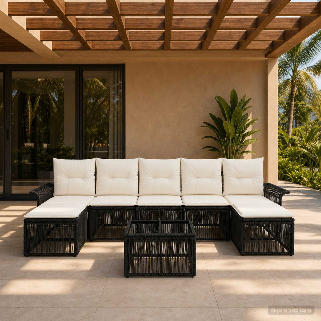 vidaXL Conjunto de sofás de jardín 8 uds. Negro ratán sintético