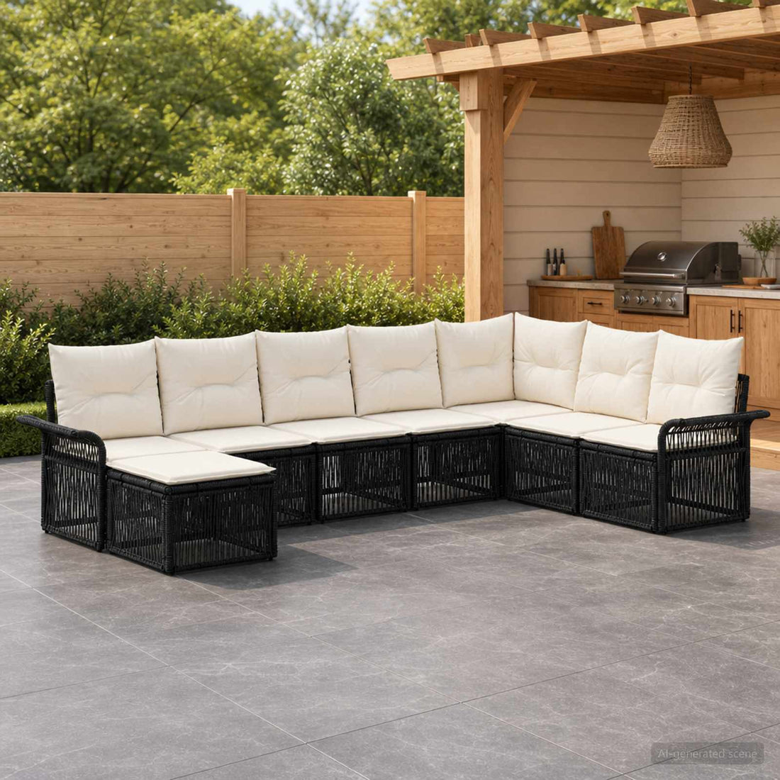 vidaXL Conjunto de sofás de jardín 8 uds. Negro ratán sintético