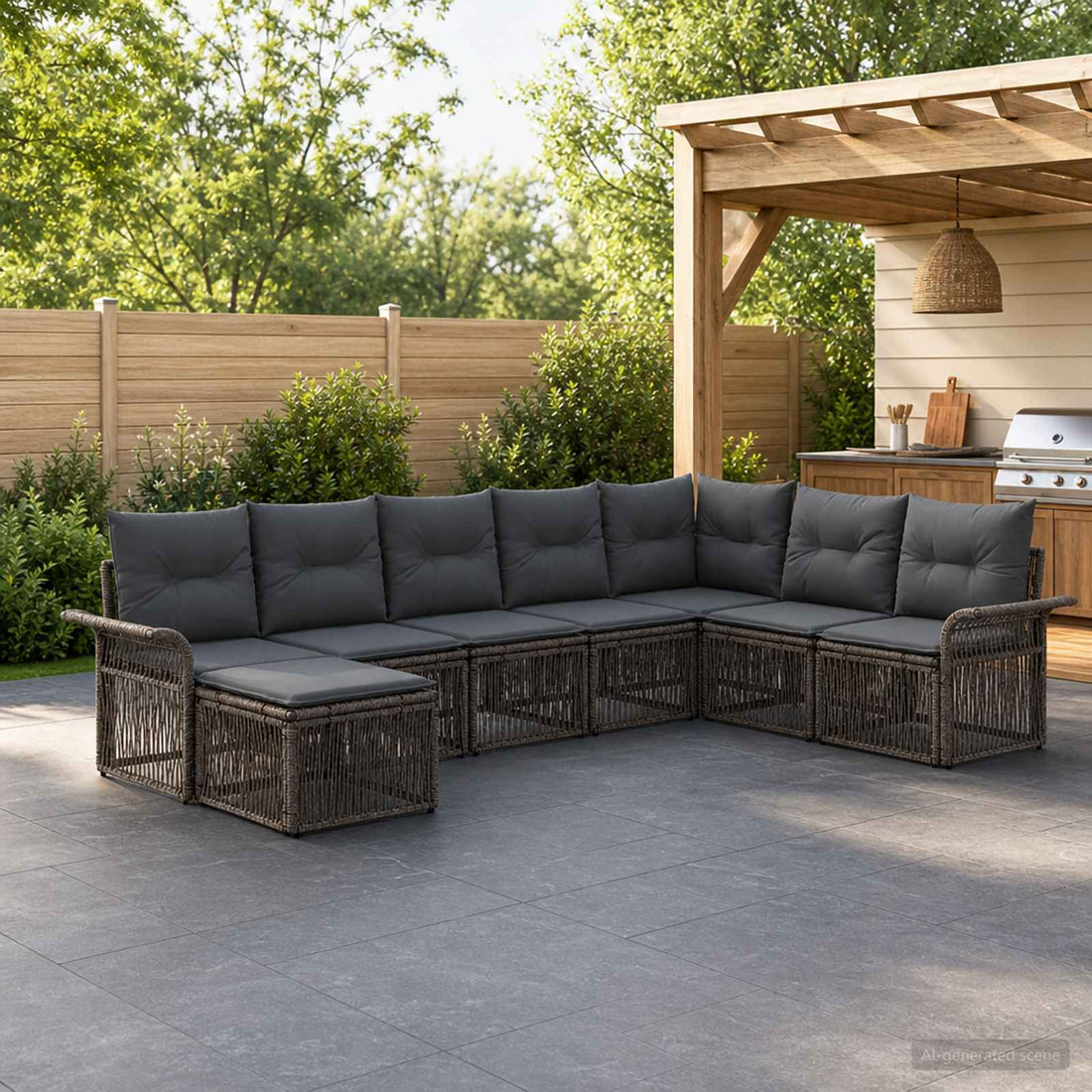 vidaXL Conjunto de sofás de jardín 8 uds. Gris ratán sintético