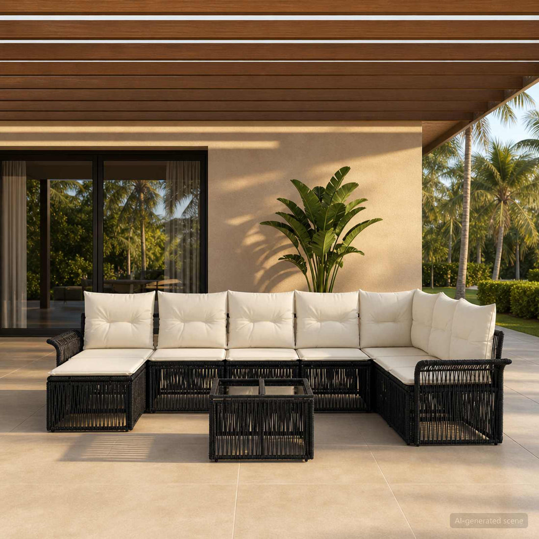 vidaXL Conjunto de sofás de jardín 9 uds. Negro ratán sintético