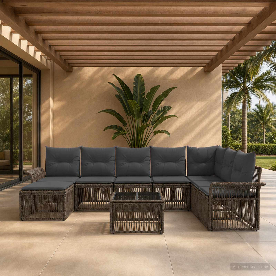 vidaXL Conjunto de sofás de jardín 9 uds. Gris ratán sintético
