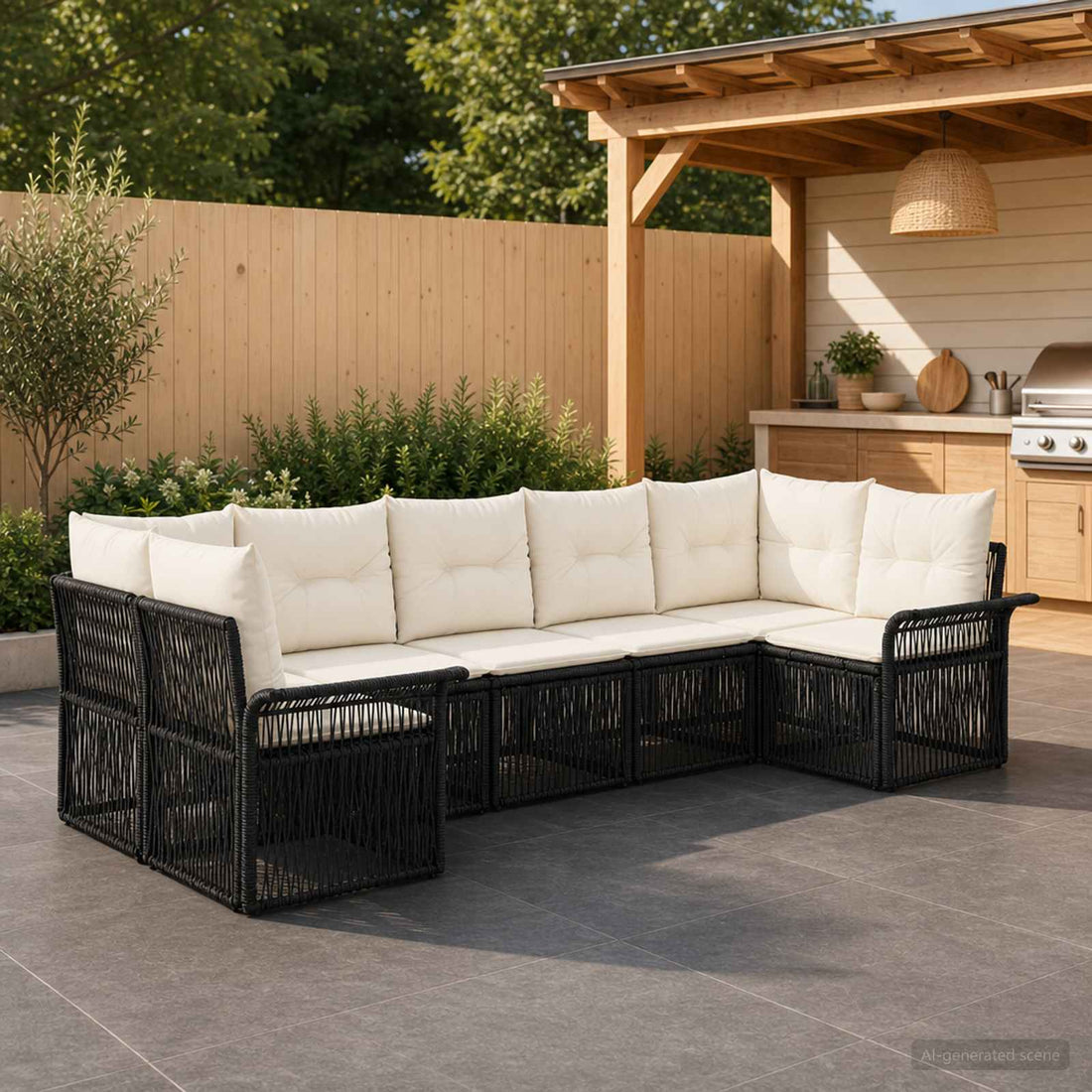 vidaXL Conjunto de sofás de jardín 7 uds. 7-Número de plazas Negro